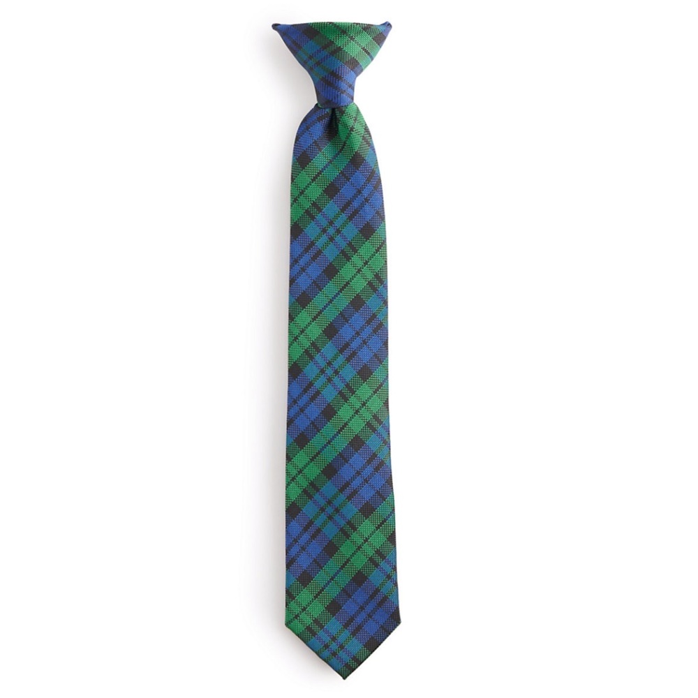 Chaps Boys Stowe Blue Green Plaid Clip-on Tie